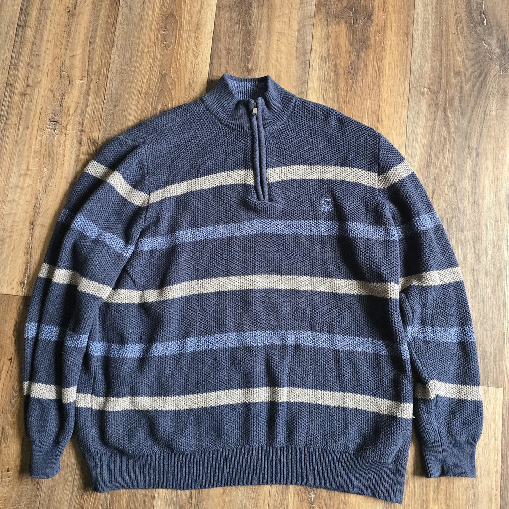 Chaps - Chaps Mens Twist Stripe Mock Neck Quarter Zip Sweater